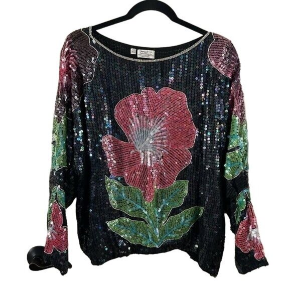 Jeffrey Lawrence for Lawrence Bentley All Over Sequin Blouse 100% Silk M/L - Picture 1 of 16